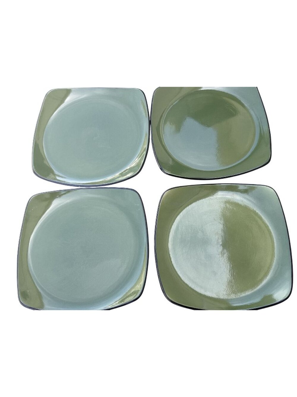 VTG Corelle Hearthstone Stoneware Bay Leaf Green Square Dinner Plates Set of 4